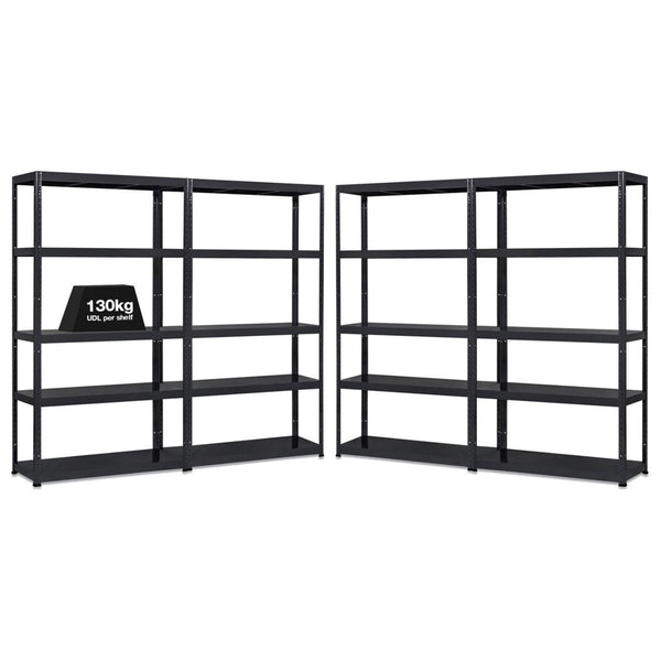 4x MT Metal Garage Shelving - 1800mm High - 90/130kg - Black