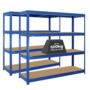 2x HRX Heavy Duty Shelving - 1770mm High - up to 600kg - Blue