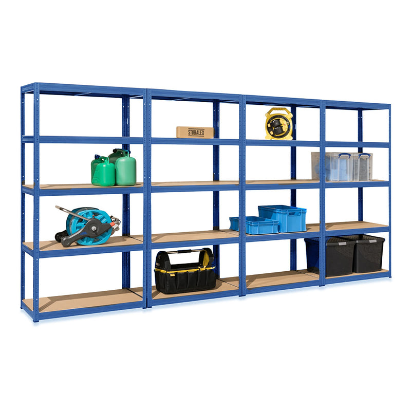4x VRS Shelving Units - 1800mm High - Blue with 8x 60L Wham Plastic Storage Boxes
