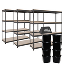 3x CRW Heavy Duty Shelving - 1600mm High - Grey with 8x 37L Wham DIY Plastic Storage Boxes