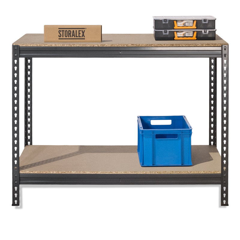 3x VRS Shelving Units - 1600mm High & 1x Workbench - 1200mm Wide - Grey