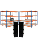 4x CRW Heavy Duty Shelving - 2000mm High - Blue & Orange with 8x 37L Wham DIY Plastic Storage Boxes