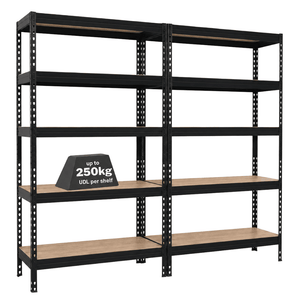 2x MSR Garage Shelving - 1800mm High - Up to 250kg - Elm Coated MDF Decks - Black
