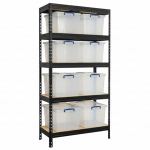 1x MSR Shelving Unit - 1800mm High - Black with 8x 33.5L Really Useful Boxes