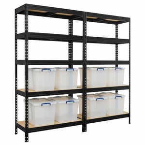 2x MSR Shelving Units - 1800mm High - Black with 8x 33.5L Really Useful Boxes