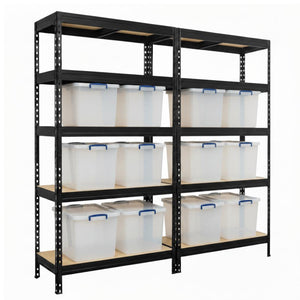2x MSR Shelving Units - 1800mm High - Black with 12x 33.5L Really Useful Boxes