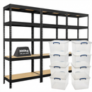 3x MSR Shelving Units - 1800mm High - Black with 8x 33.5L Really Useful Boxes