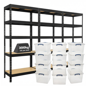 3x MSR Shelving Units - 1800mm High - Black with 12x 33.5L Really Useful Boxes