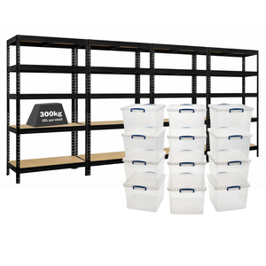 4x MSR Shelving Units - 1800mm High - Black with 12x 33.5L Really Useful Boxes