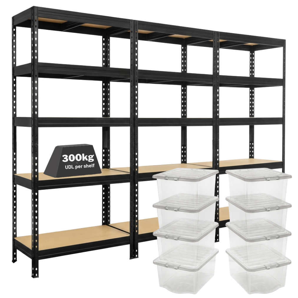 3x Storalex MSR Shelving Units 1800mm High & 8x 60L Wham Plastic ...