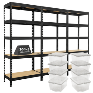 3x MSR Shelving Units - 1800mm High - Black with 8x 60L Wham Plastic Storage Boxes