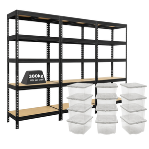 3x MSR Shelving Unit - 1800mm High - Black with 12x 60L Wham Plastic Storage Boxes
