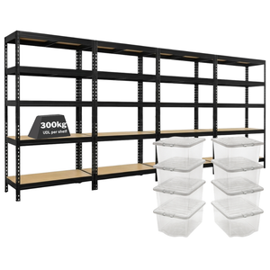 4x MSR Shelving Units - 1800mm High - Black with 8x 60L Wham Plastic Storage Boxes