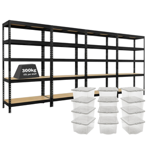 4x MSR Shelving Unit - 1800mm High - Black with 12x 60L Wham Plastic Storage Boxes
