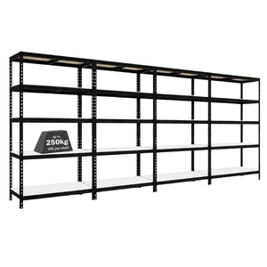 4x MSR Heavy Duty Shelving - 1800mm High - Up to 250kg - Light Larch Coated MDF Decks - Black