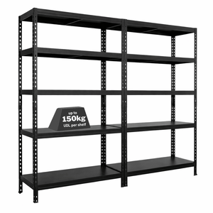 2x MSR Metal Shelving - 1800mm High - Up to 150kg - Steel Decks - Black