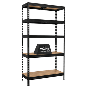 1x MSR Garage Shelving - 1800mm High - Up to 250kg - Elm Coated MDF Decks - Black