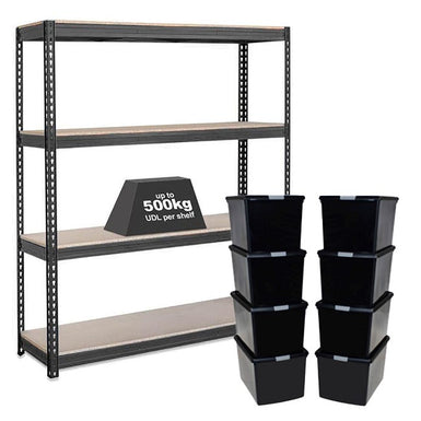 1x CRW Heavy Duty Shelving - 2000mm High - Grey with 8x 62L Wham DIY Plastic Storage Boxes