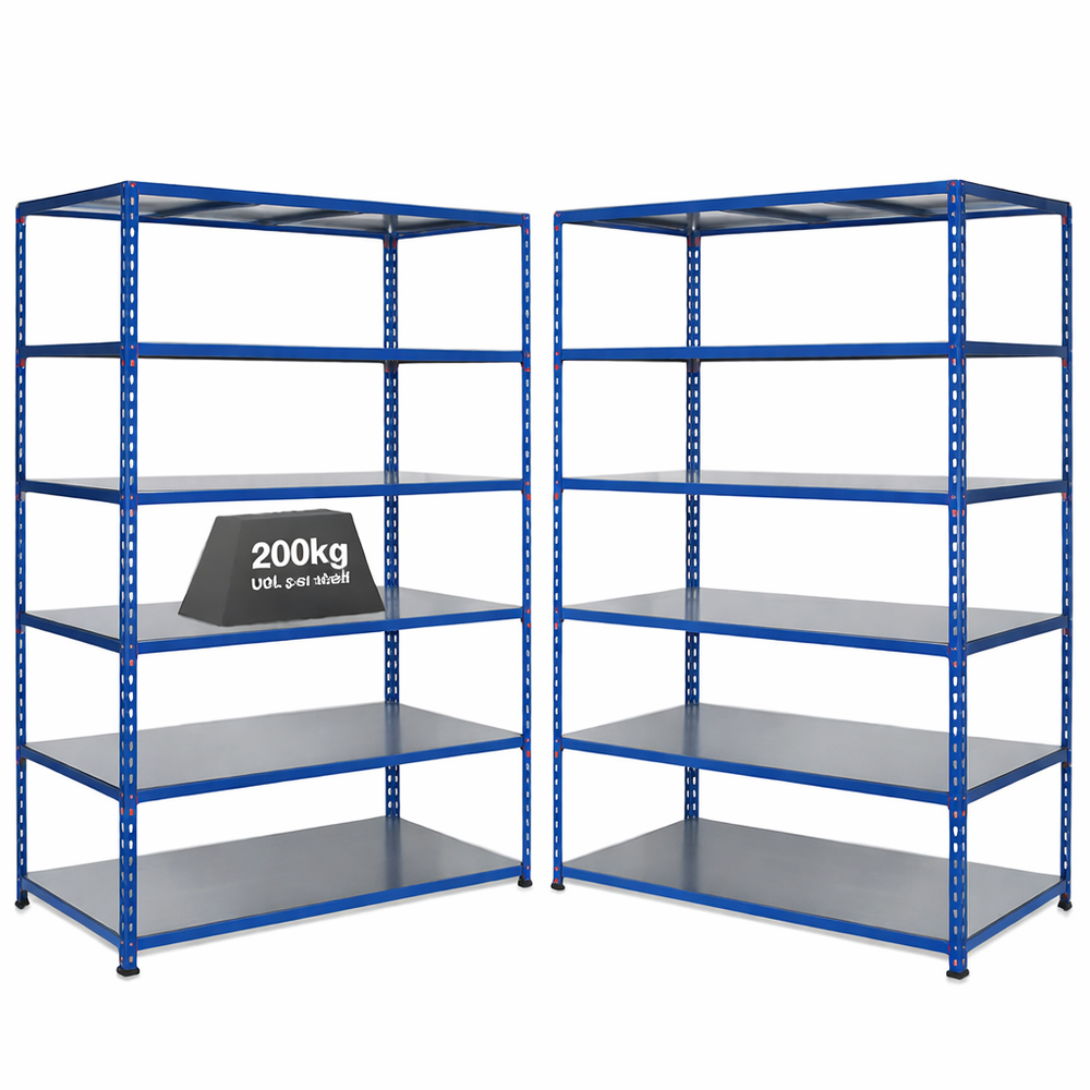 2x Storalex SX200 Steel Shelving 1830mm High 200kg Blue - Tufferman