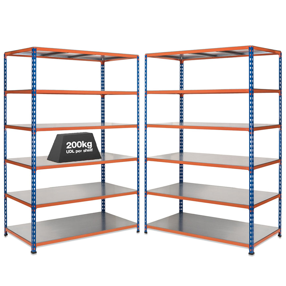 2x Storalex SX200 Steel Shelving 1830mm High 200kg - Tufferman