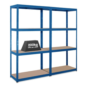 2x VRS Heavy Duty Shelving - 1600mm High - 200/280kg - Blue