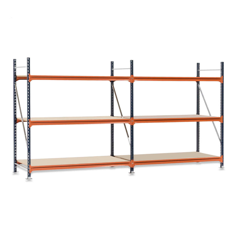1x Mecalux Heavy Duty Longspan Shelving Extension Kit - 3000mm High - Blue & Orange
