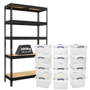 1x MSR Shelving Unit - 1800mm High - Black with 12x 33.5L Really Useful Boxes