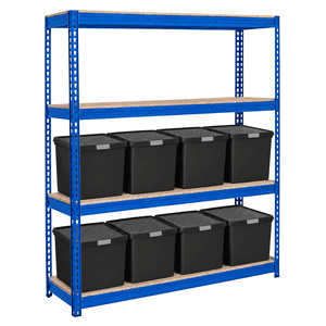 1x CRW Heavy Duty Shelving - 2000mm High - Blue with 8x 37L Wham DIY Plastic Storage Boxes