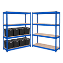 2x CRW Heavy Duty Shelving - 1600mm High - Blue with 8x 37L Wham DIY Plastic Storage Boxes
