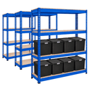 3x CRW Heavy Duty Shelving - 1600mm High - Blue with 8x 37L Wham DIY Plastic Storage Boxes