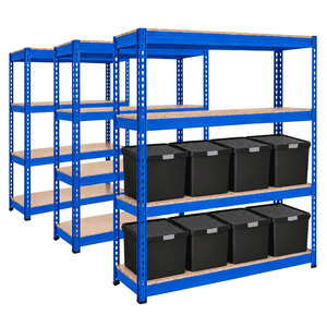 3x CRW Heavy Duty Shelving - 1600mm High - Blue with 8x 37L Wham DIY Plastic Storage Boxes