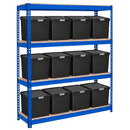 1x CRW Heavy Duty Shelving - 1600mm High - Blue with 12x 37L Wham DIY Plastic Storage Boxes
