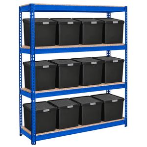 1x CRW Heavy Duty Shelving - 1600mm High - Blue with 12x 37L Wham DIY Plastic Storage Boxes