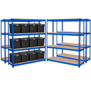 4x CRW Heavy Duty Shelving - 2200mm High - Blue with 12x 37L Wham DIY Plastic Storage Boxes
