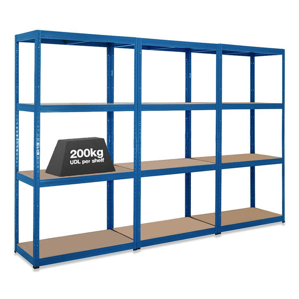 3x VRS Garage Shelving - 1600mm High - 200/280kg - Blue