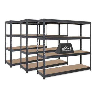 3x HRX Industrial Shelving - 1770mm High - up to 600kg - Grey