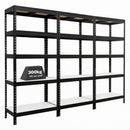 3x MSR Garage Shelving - 1800mm High - Up to 250kg - White Coated MDF Decks - Black