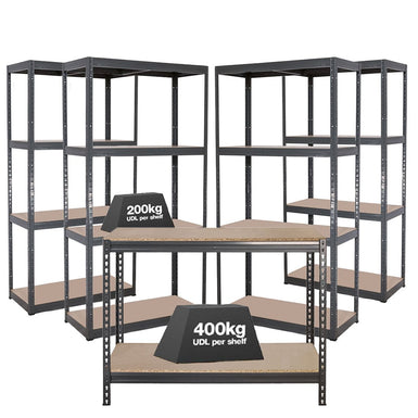 4x VRS Shelving Units - 1600mm High & 1x Workbench - 1200mm Wide - Grey
