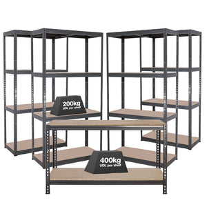 4x VRS Shelving Units - 1600mm High & 1x Workbench - 1600mm Wide - Grey