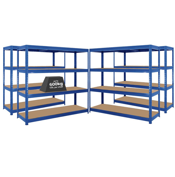 4x HRX Heavy Duty Garage Shelving - 1770mm High - up to 600kg - Blue