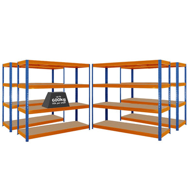 4x HRX Industrial Shelving - 1770mm High - up to 600kg - Blue & Orange