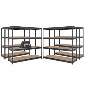 4x HRX Heavy Duty Garage Shelving - 1770mm High - up to 600kg - Grey