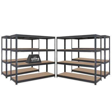 4x HRX Industrial Shelving - 1770mm High - up to 600kg - Grey