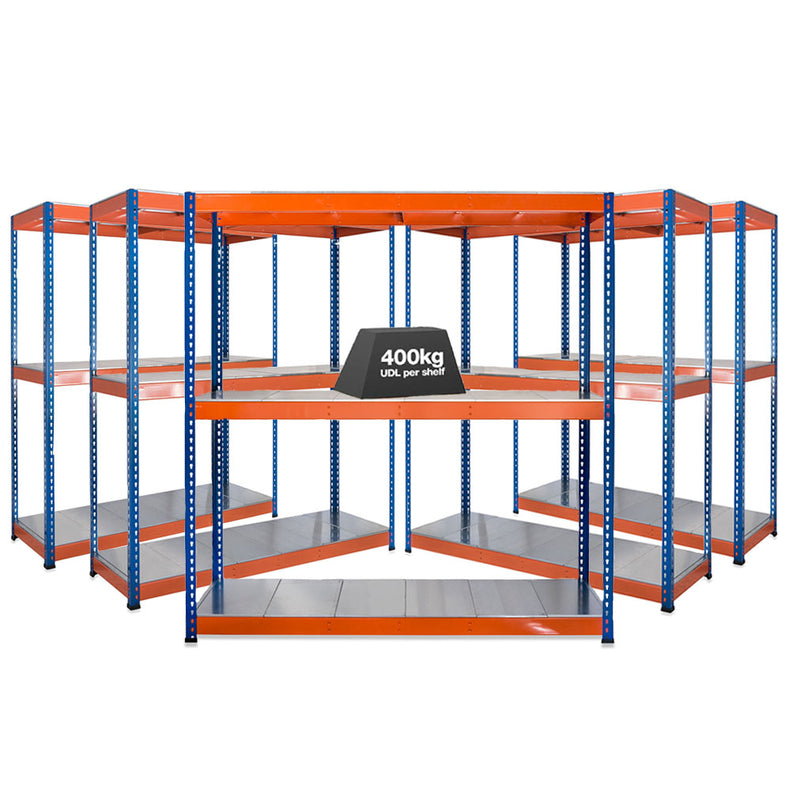 5x SX400 Industrial Shelving - 1677mm High - 400kg - Steel - Blue & Orange