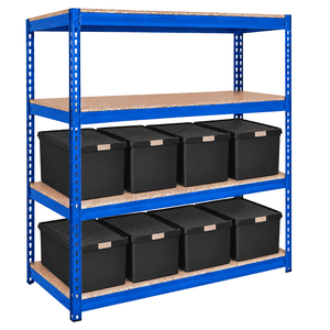 1x CRW Heavy Duty Shelving - 2200mm High - Blue with 8x 62L Wham DIY Plastic Storage Boxes