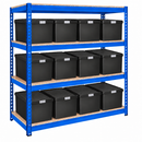 1x CRW Heavy Duty Shelving - 2200mm High - Blue with 12x 62L Wham DIY Plastic Storage Boxes