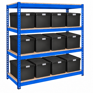 1x CRW Heavy Duty Shelving - 2200mm High - Blue with 12x 62L Wham DIY Plastic Storage Boxes