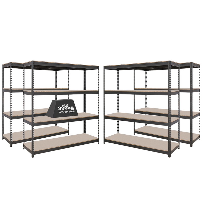 4x CRW Heavy Duty Garage Shelving - 1800mm High - 500kg - Grey