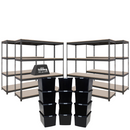 4x CRW Heavy Duty Shelving - 2200mm High - Grey with 12x 37L Wham DIY Plastic Storage Boxes