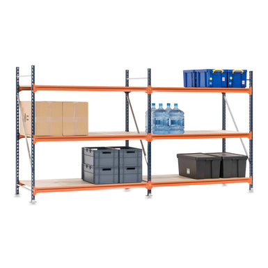 2x Mecalux Heavy Duty Longspan Shelving - 3000mm High - Blue & Orange